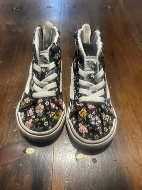 Vans Kids Floral High-Top Sneakers - Black with Pink & Yellow Flowers